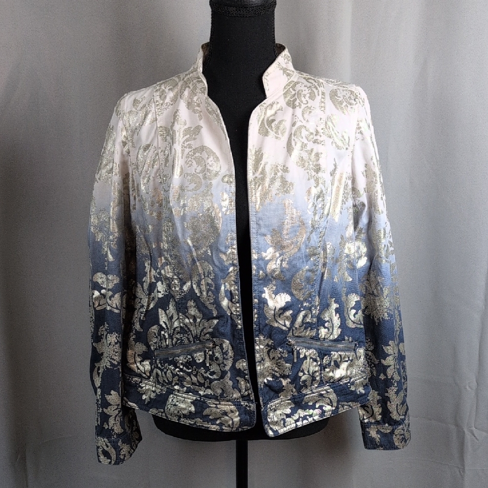 Chico's Silver Foil Blue Ombre Jean‎ Jacket